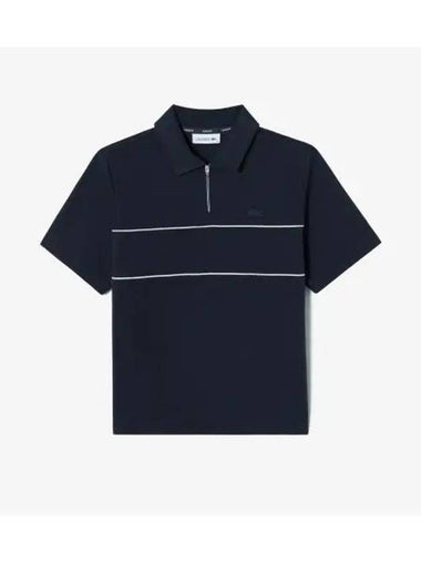 Women s half zip up short sleeve sweatshirt dark navy - LACOSTE - BALAAN 1