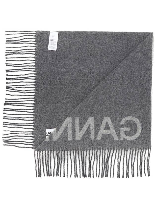 Fringes And Logo Muffler Grey - GANNI - BALAAN 4