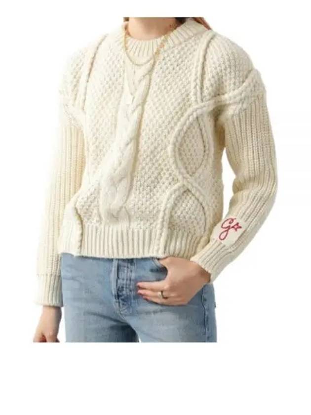 Crew Neck Golden Wool Cable Knit Top Ivory - GOLDEN GOOSE - BALAAN 2