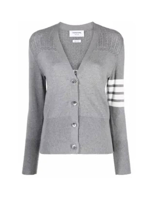 Striped Hector V Neck Cardigan Grey - THOM BROWNE - BALAAN 2