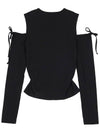 Shirring Ribbon Off Shoulder Long Sleeve Black - HIGH SCHOOL DISCO - BALAAN 3