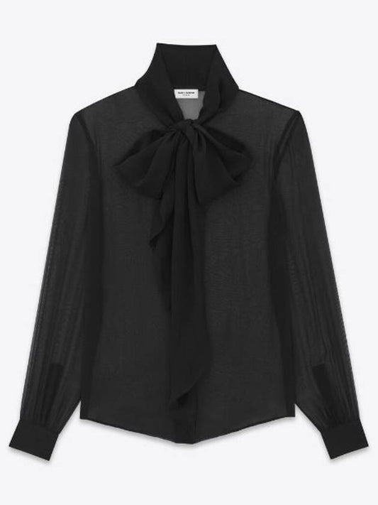 Silk Muslin Crepe Blouse Black - SAINT LAURENT - BALAAN 2