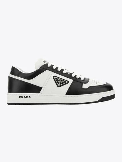 Men's Downtown Triangle Logo Leather Low Top Sneakers White Black - PRADA - BALAAN 2