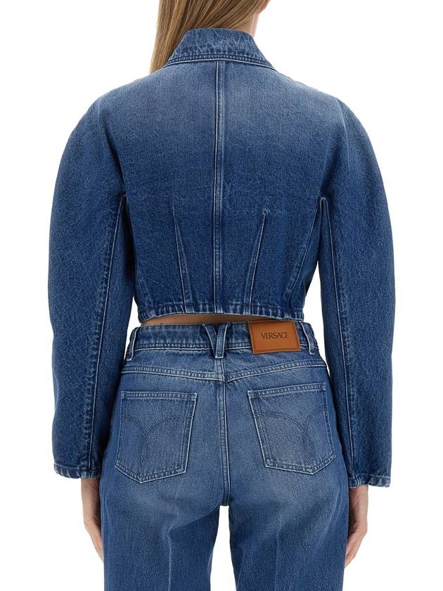 Women's Cropped Denim Jacket Blue - VERSACE - BALAAN 4