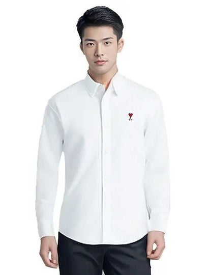 Button Down Boxy Fit Oxford Long Sleeve Shirt Natural White - AMI - BALAAN 2