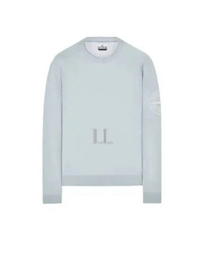 Compass Embroidered Crew Neck Organic Cotton Knit Top Sky Blue - STONE ISLAND - BALAAN 2