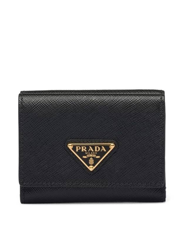 Women's Triangle Logo Saffiano Compact Half Wallet Black - PRADA - BALAAN 2