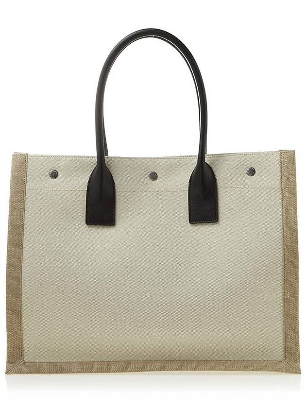 Rive Gauche Logo Linen Small Tote Bag Black Natural - SAINT LAURENT - BALAAN 4