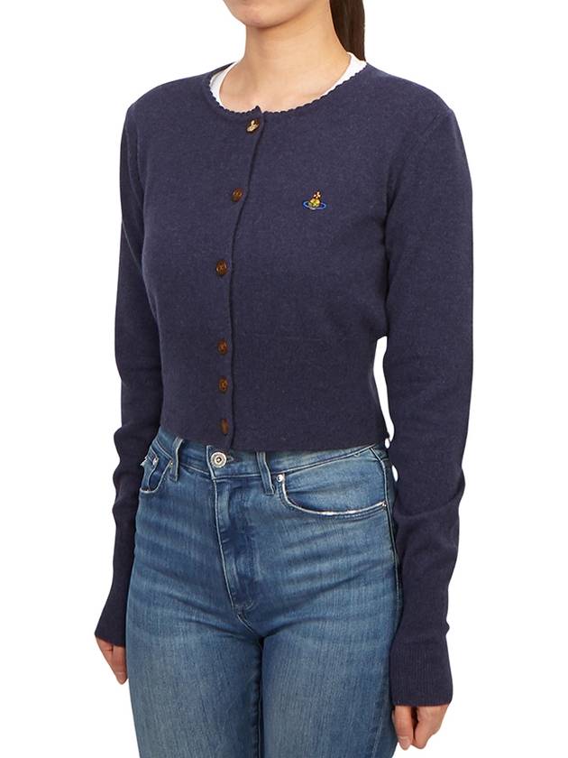 Bea ORB Embroidered Logo Crop Cardigan Dark Blue - VIVIENNE WESTWOOD - BALAAN 6