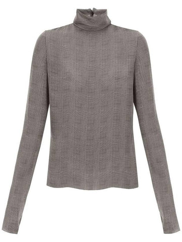 Tartan Silk Turtleneck Blouse Grey - SAINT LAURENT - BALAAN 1