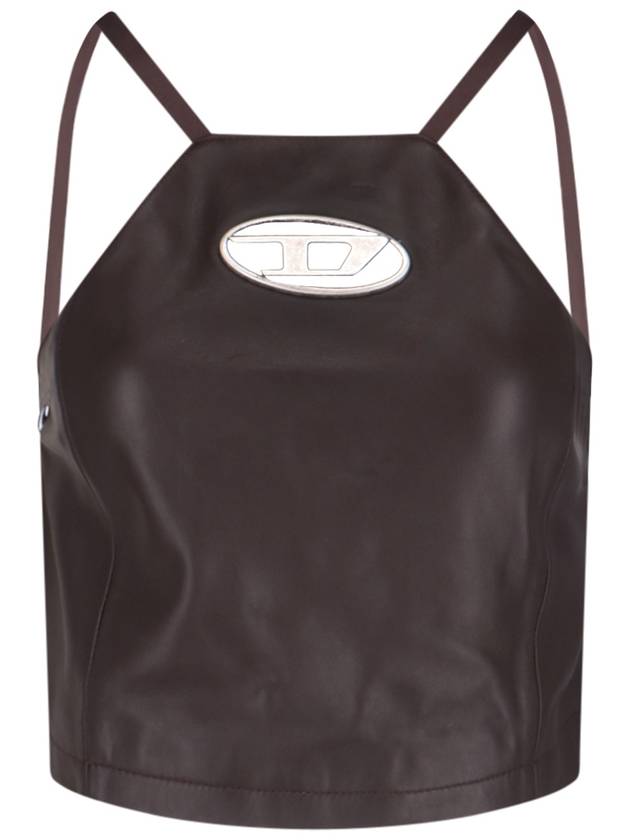 L Twilight Open Back Leather Sleeveless Brown - DIESEL - BALAAN 2