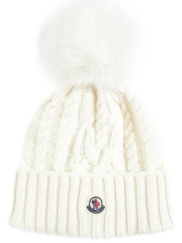 Pom cable knit wool beanie white - MONCLER - BALAAN 1