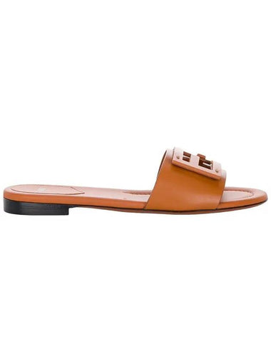 Baguette FF Logo Leather Slippers Brown - FENDI - BALAAN 1