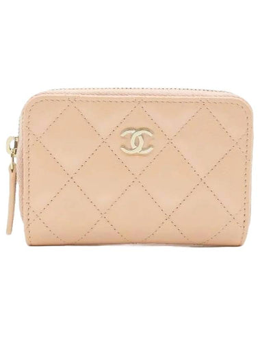 Classic Grained Shiny Calfskin Zipper Coin Wallet Light Beige - CHANEL - BALAAN 1