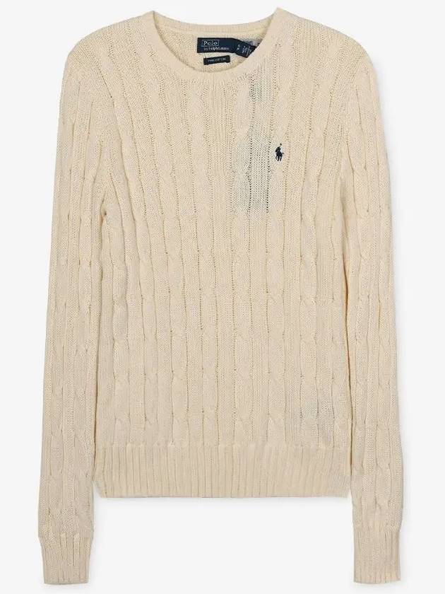 Embroidered Logo Pony Cable Knit Top Cream - POLO RALPH LAUREN - BALAAN 3