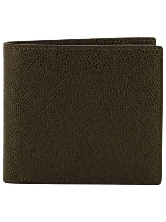 Pebble Grain Leather Half Wallet Dark Brown - THOM BROWNE - BALAAN 2