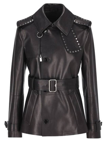 Belted Leather Jacket Black - BURBERRY - BALAAN 1