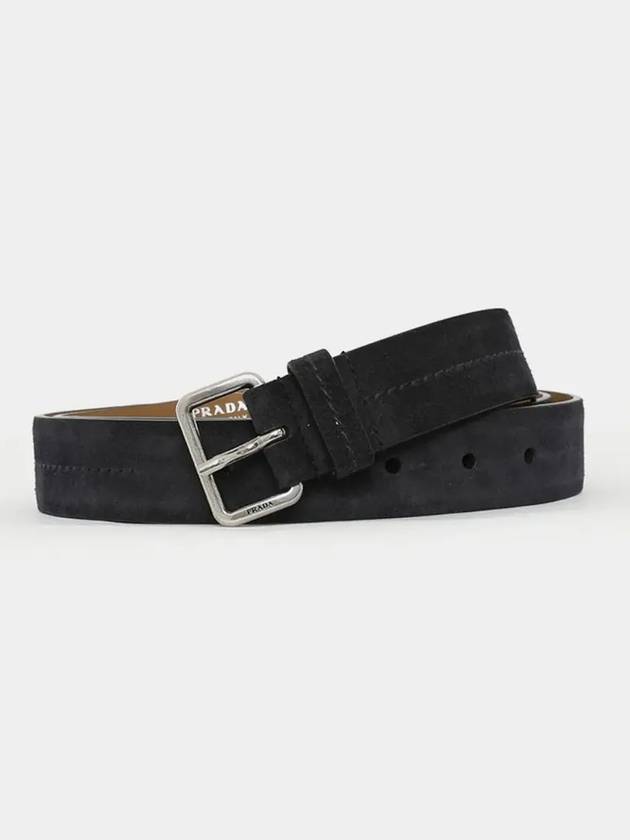 Prada Buckle Stitch Suede Belt Black - PRADA - BALAAN 3