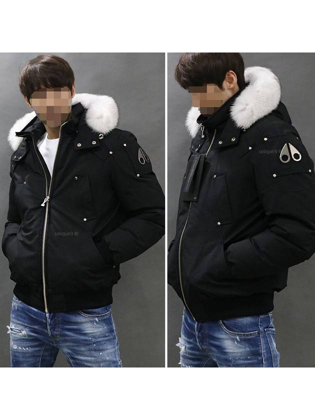 Men's Ballistic Bomber Jacket White Fox Fur Black - MOOSE KNUCKLES - BALAAN 2