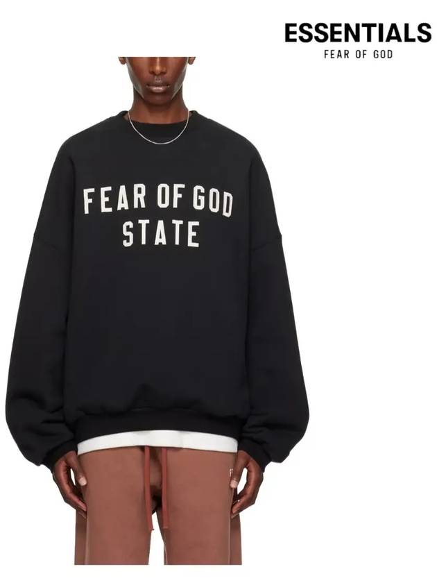 Fear of God Essential Logo Crew Neck Fleece Sweatshirt Men s Shirt Black - FEAR OF GOD ESSENTIALS - BALAAN 5