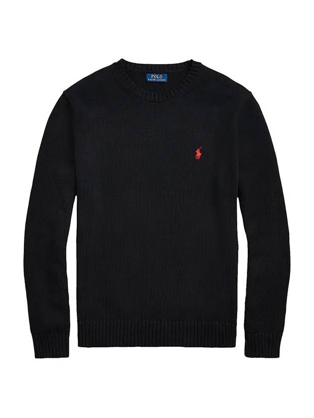 Embroidered Pony Logo Crew Neck Cotton Knit Top Black - POLO RALPH LAUREN - BALAAN 3