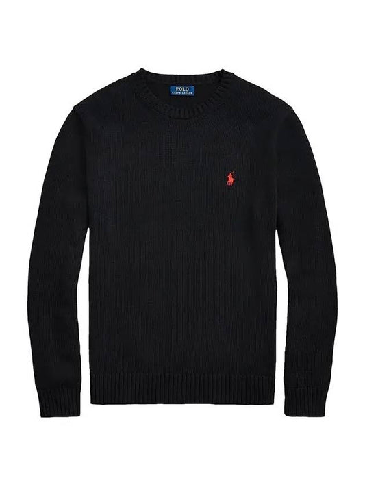 Embroidered Pony Logo Crew Neck Cotton Knit Top Black - POLO RALPH LAUREN - BALAAN 2