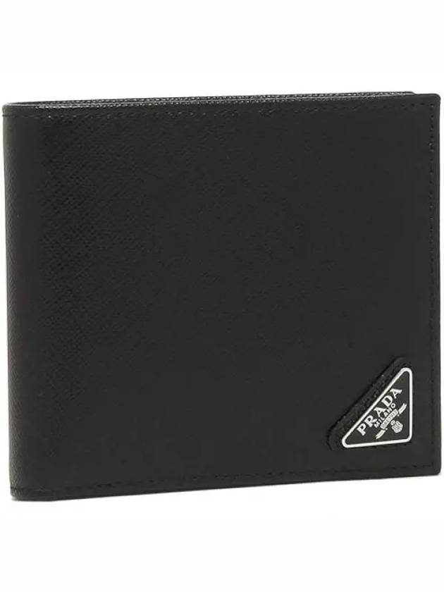 Triangle Logo Saffiano Half Wallet Black - PRADA - BALAAN 2