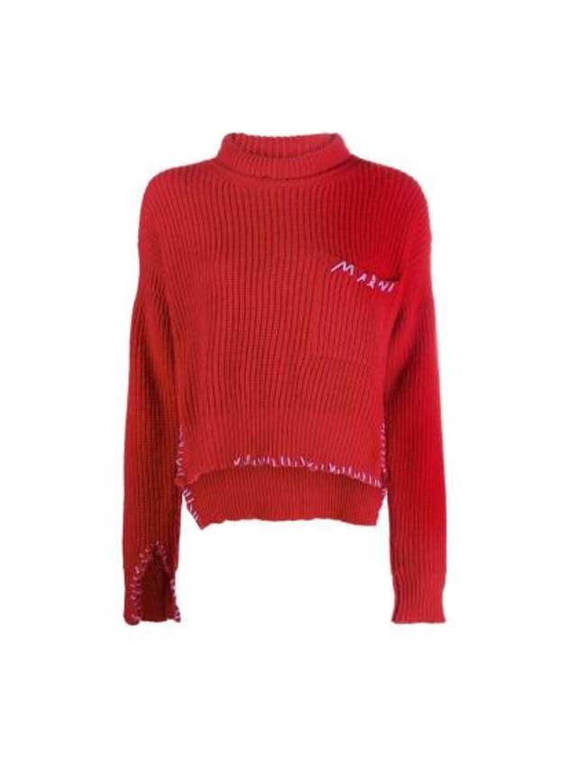 Stitch Unfinished Cut Wool Turtleneck Red - MARNI - BALAAN 2