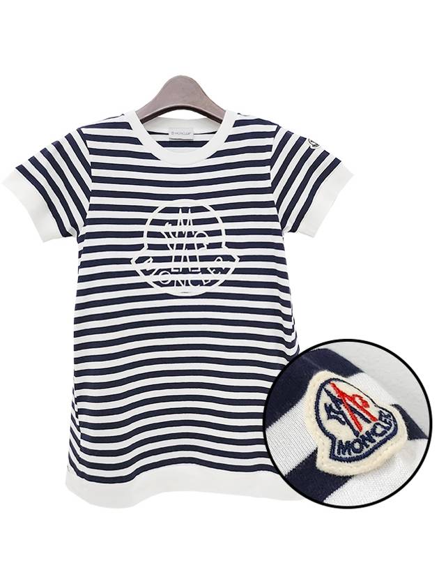 Kids Logo Embroidered Striped Short Sleeve T Shirt 12Y 14Y Blue White 8C00009 89AGB F07 - MONCLER - BALAAN 1