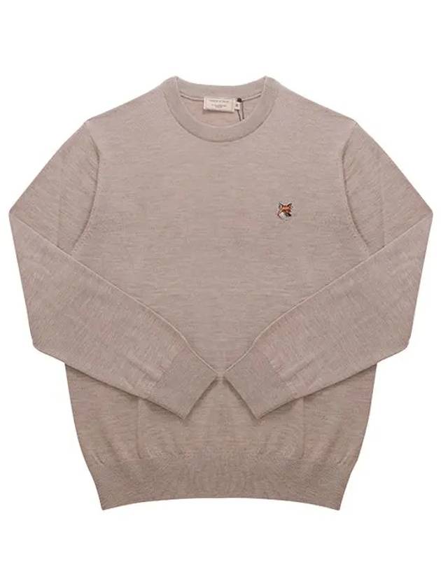 Fox Head Patch Regular Round Neck Pullover Knit Top Beige Melange - MAISON KITSUNE - BALAAN 3