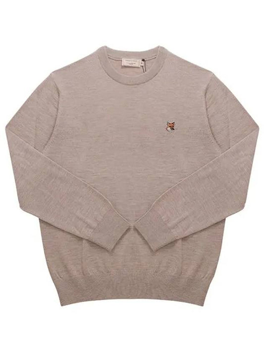 Fox Head Patch Regular Round Neck Pullover Knit Top Beige Melange - MAISON KITSUNE - BALAAN 2