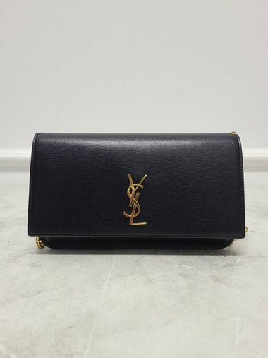 Black leather gold logo phone holder mini chain bag - SAINT LAURENT - BALAAN 1