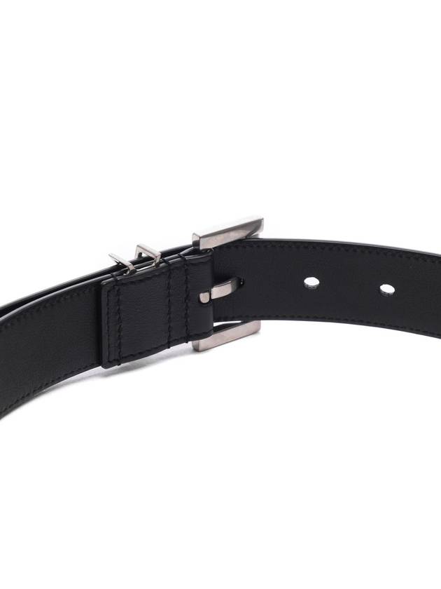 Square Buckle Monogram Leather Belt Black - SAINT LAURENT - BALAAN 7