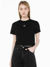 JEANS Women s Black Logo Badge Cropped Short Sleeve T Shirt J221595 BEH - CALVIN KLEIN - BALAAN 2