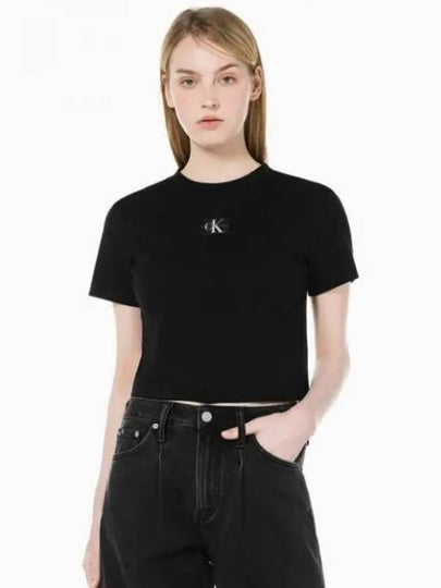 Jeans Logo Badge Cropped Short Sleeve T-Shirt Black - CALVIN KLEIN - BALAAN 2