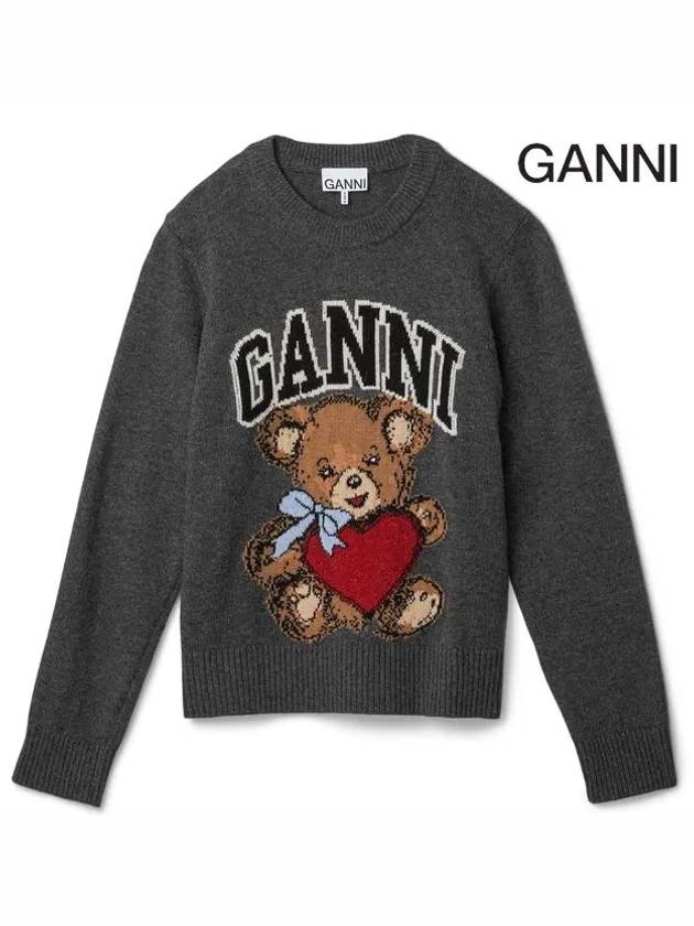 Graphic Bear Knit Top Grey - GANNI - BALAAN 3