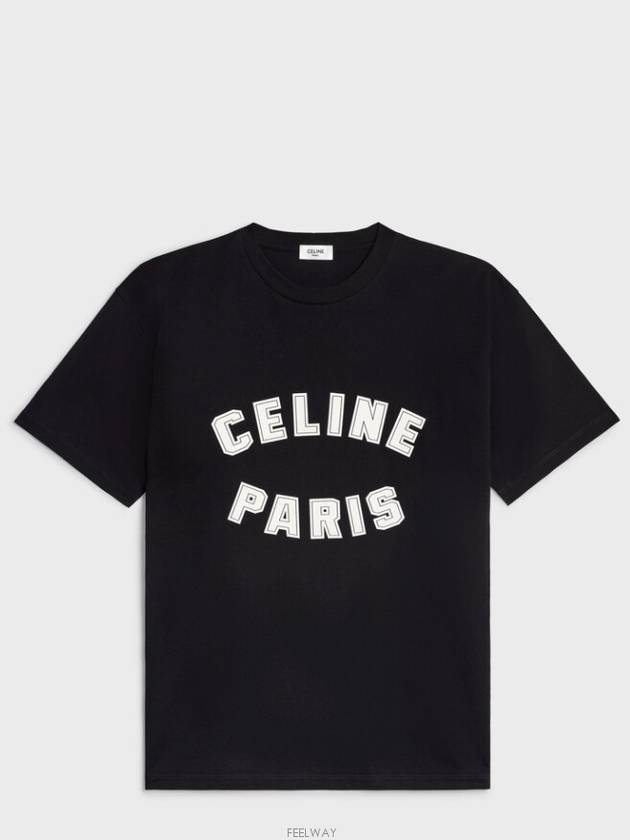 Loose Cotton Jersey Short Sleeve T Shirt Black White - CELINE - BALAAN 2