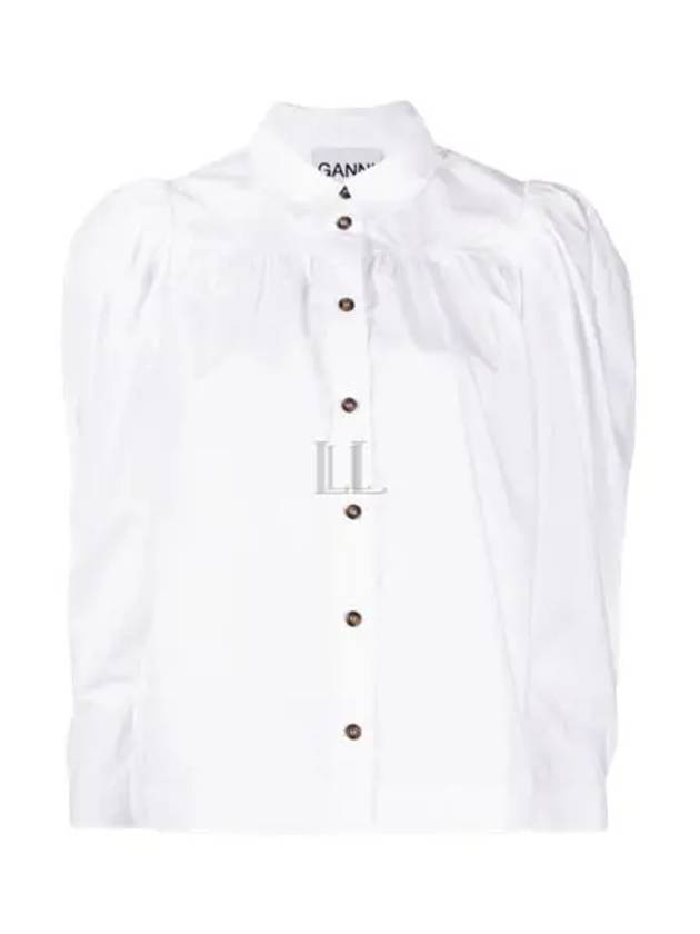 Cotton Poplin Long Sleeve Shirt White - GANNI - BALAAN 2