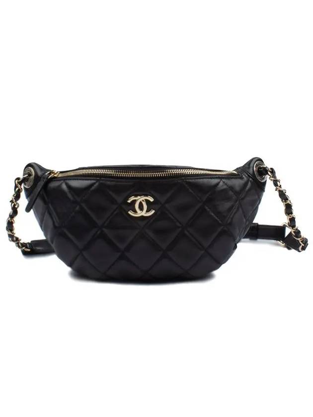 CC Logo Lambskin Belt Bag Black - CHANEL - BALAAN 1