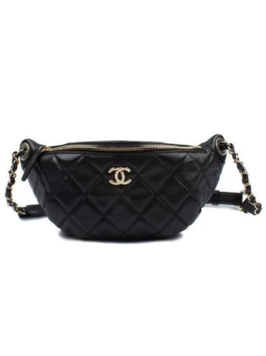 CC Logo Lambskin Chain Belt Bag Black - CHANEL - BALAAN 1