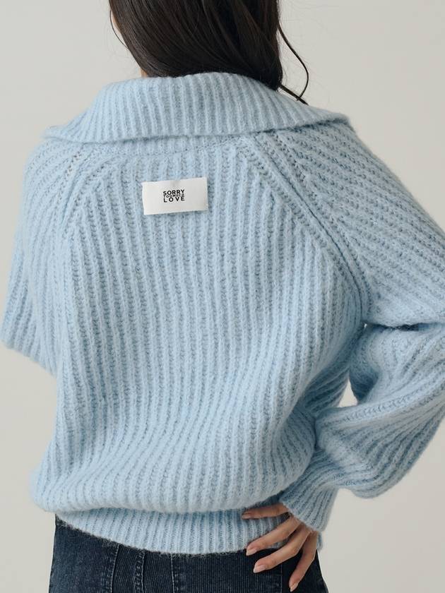 Influencer Seyoung wh Raglan Half Jip up Wool Knit Sky Blue - SORRY TOO MUCH LOVE - BALAAN 4