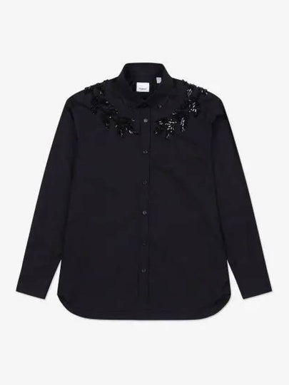 Crystal Oak Leaf Long Sleeve Shirt Black - BURBERRY - BALAAN 2