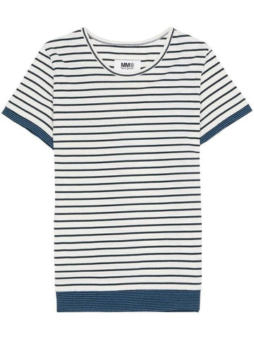 Striped Cotton Short Sleeve T-Shirt White - MAISON MARGIELA - BALAAN 1