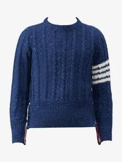 Donegal Twist Cable 4-Bar Classic Crewneck Knit Top Blue - THOM BROWNE - BALAAN 2