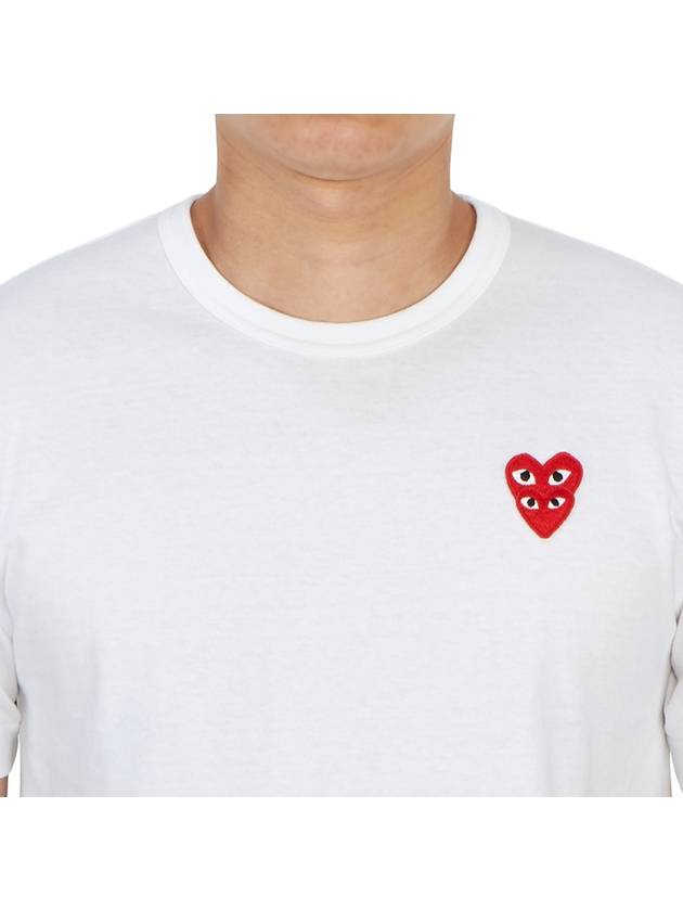 Play Men's Small Double Red Heart Wappen Short Sleeve T-Shirt P1 T288 2 White - COMME DES GARCONS - BALAAN 7