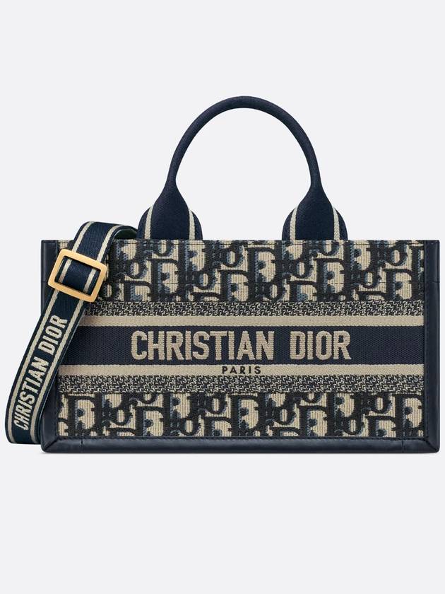 East West Oblique Embroidery Strap Book Tote Bag Blue - DIOR - BALAAN 3