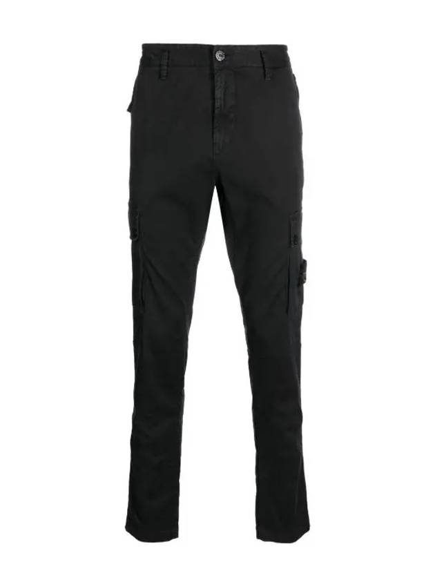 Garment Dyed Old Effect Stretch Broken Twill Cotton Cargo Pants Black - STONE ISLAND - BALAAN 2