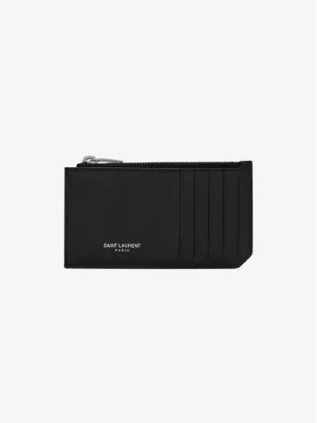 Leather Zipper Classic Fragment Card Wallet Black - SAINT LAURENT - BALAAN 3