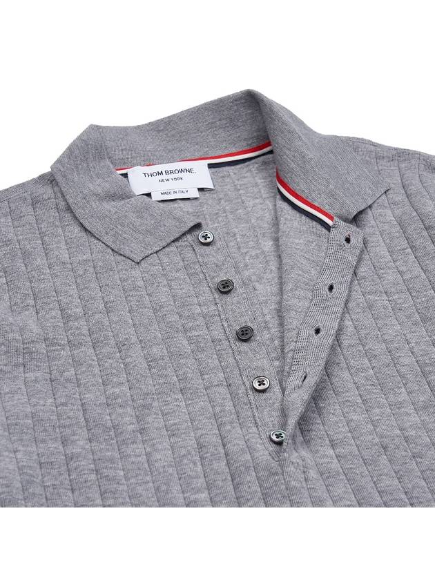 RWB Button Ribbed Polo Wool Knit Top Grey - THOM BROWNE - BALAAN 7