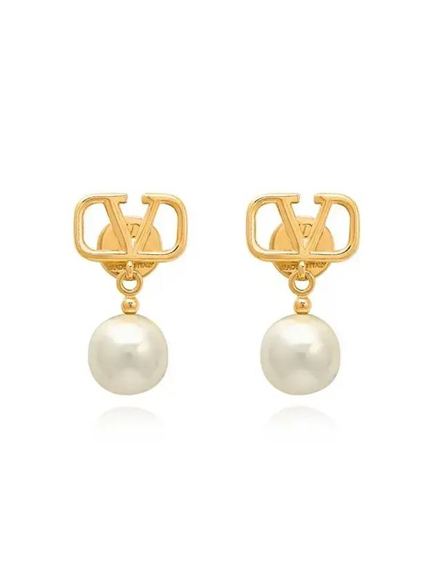 V Logo Signature Pearl Earrings Gold - VALENTINO - BALAAN 1